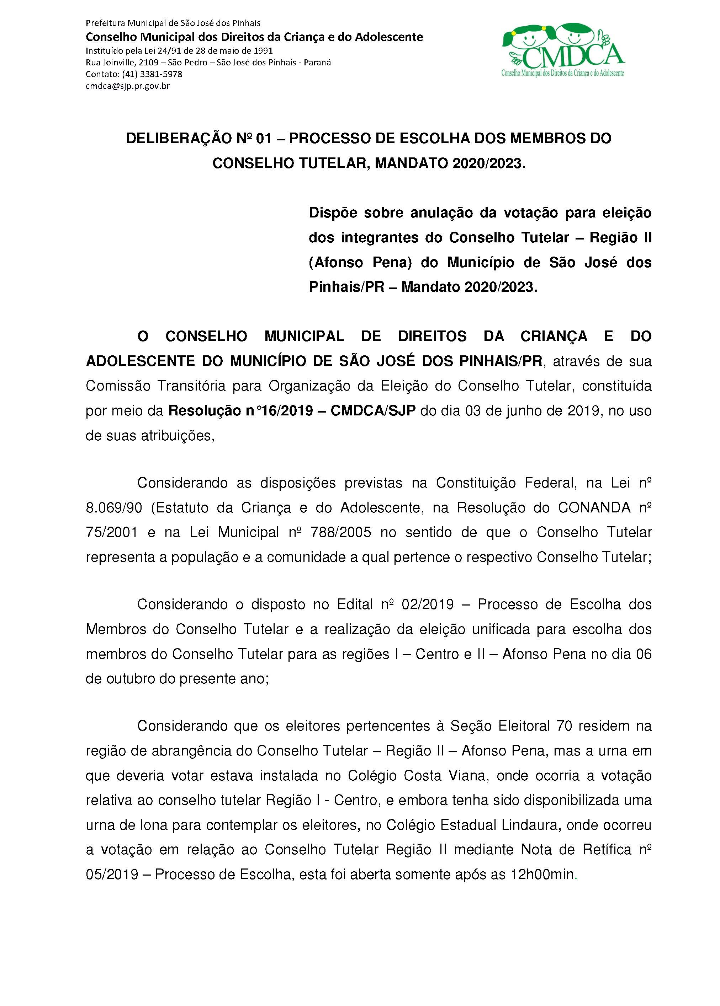 Eleições para Conselheiro Tutelar em São José dos Pinhais serão em outubro  - Prefeitura de São José dos PinhaisPrefeitura de São José dos Pinhais